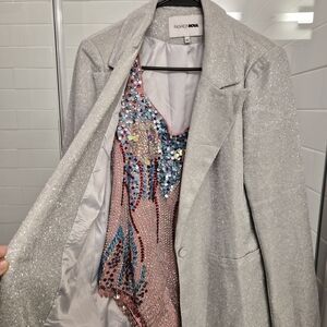 Fashion Nova Sparkling Silver Blazer